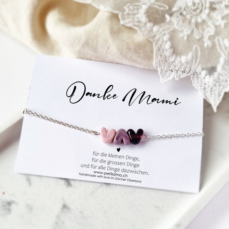 Glücksarmband mit DREI Herzen 925 Silber