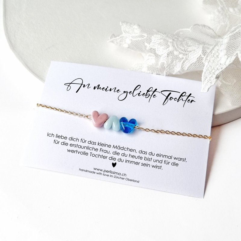 Glücksarmband mit DREI Herzen 925 Silber vergoldet